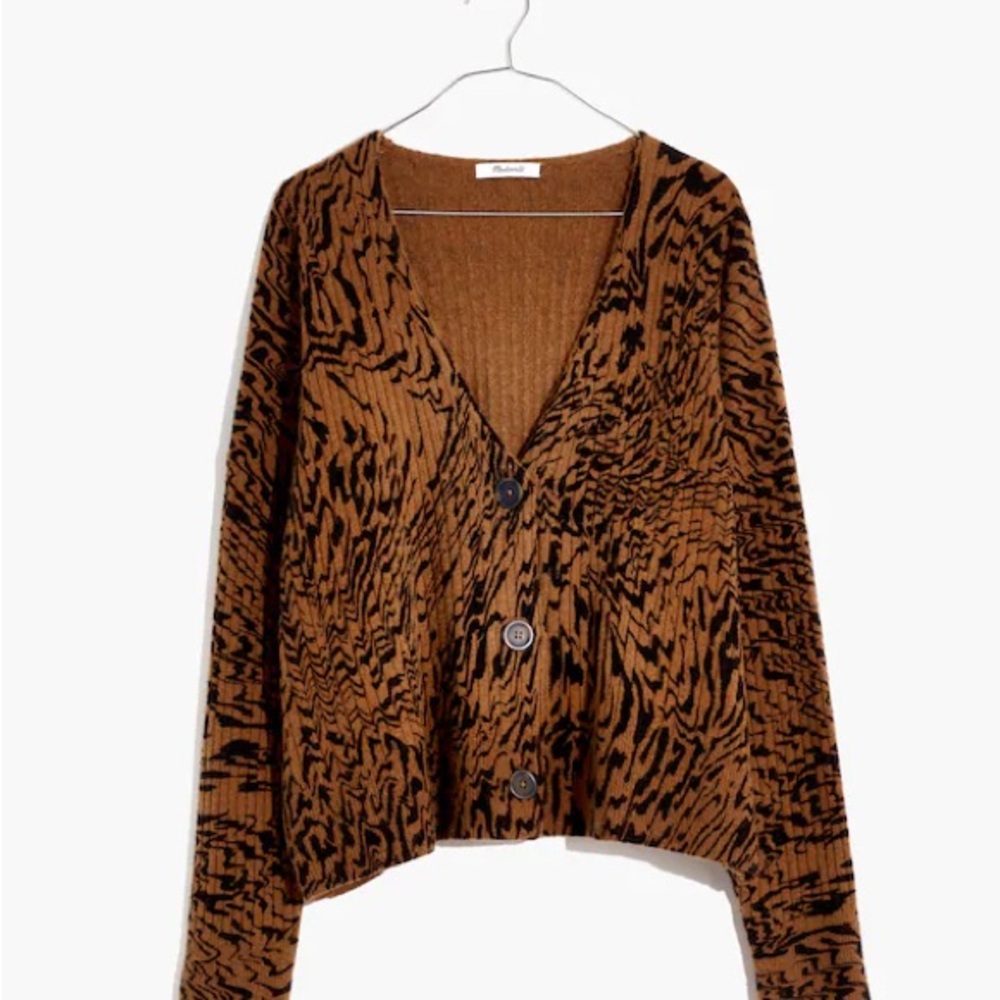 Madewell Tigerized Cameron Ribbed Cardigan Sweater